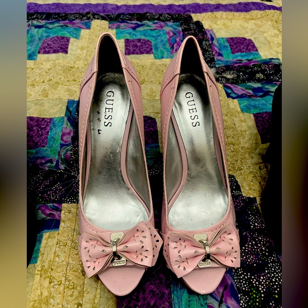 Pink Guess heels with bow embellishments